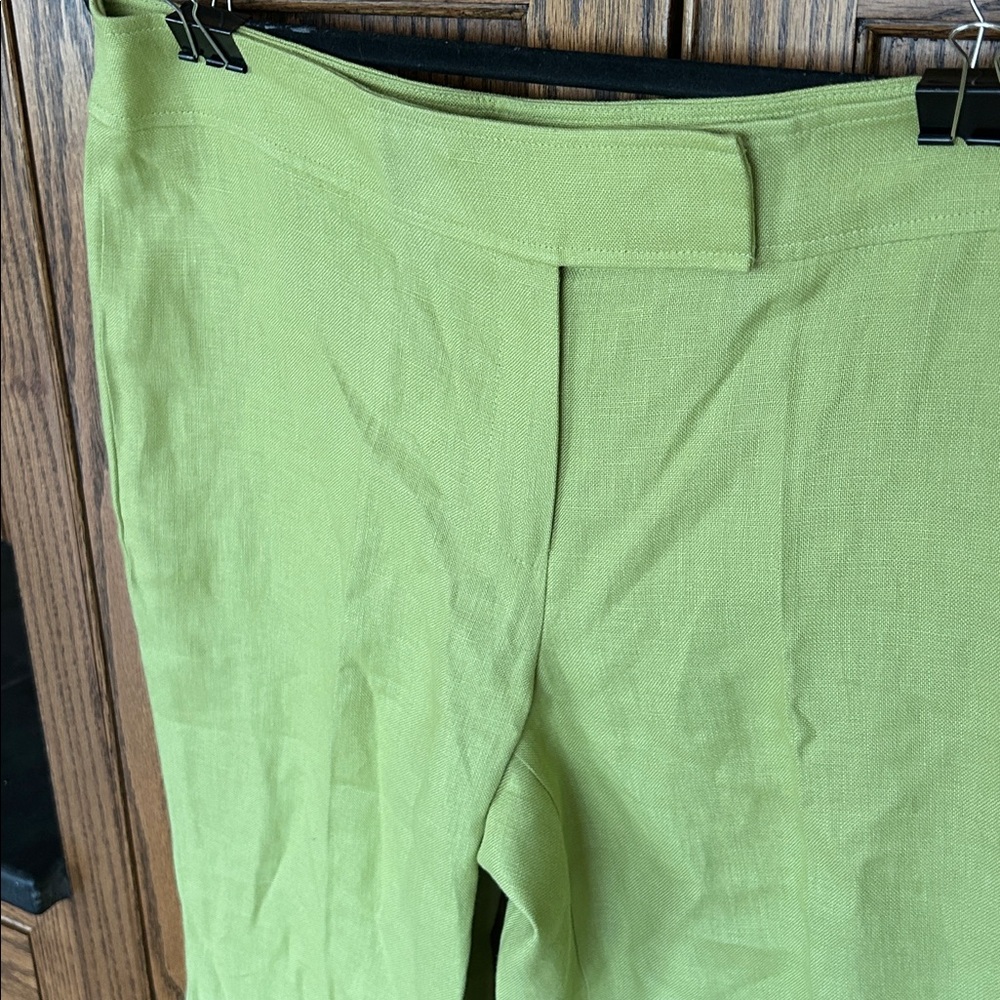 Talbots Pure Irish 100% Linen Trouser Pants Flowy Lime Green - Picture 3 of 5